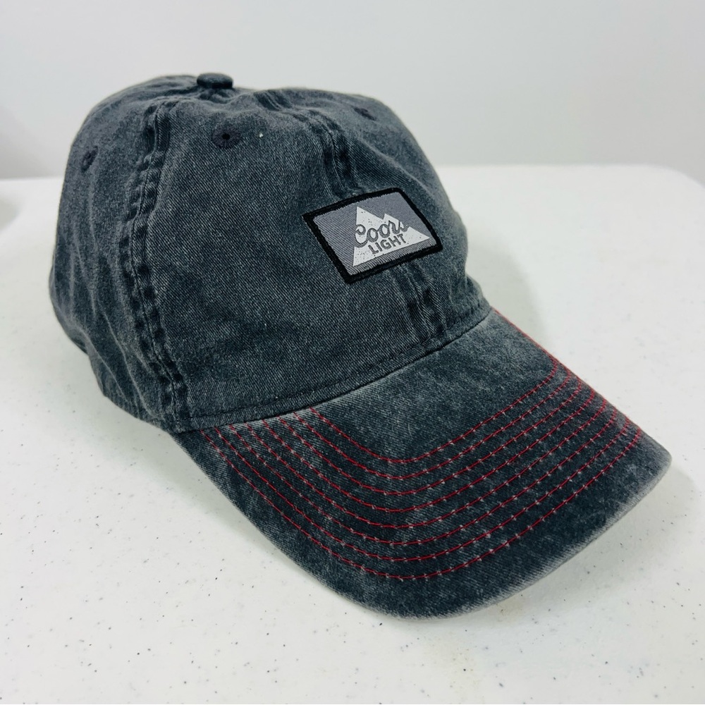 Coors Light Hat Cap Gray distressed Patch Logo Adjustable Beer Strapback Red